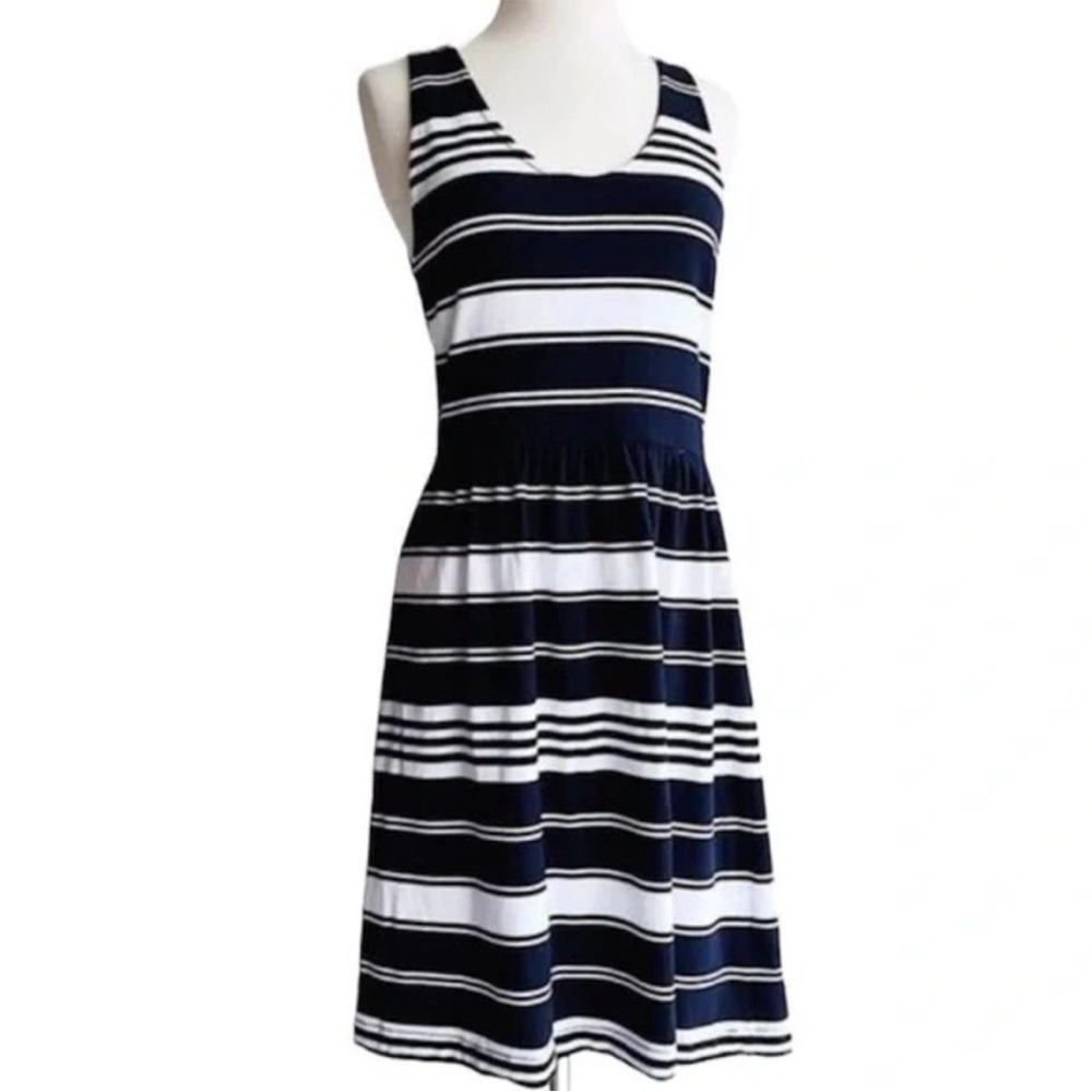 J. Crew Navy and White Striped Midi Dress